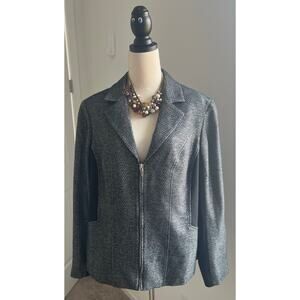 Calvin Klein Zip Up Black Gray Silver Accent Tweed Notched Neckline Blazer 16W